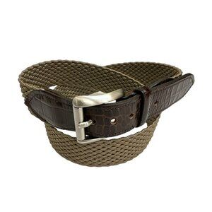 Crookhorn Braided Woven Elastic Cord and Alligator Leather Belt, Size 34